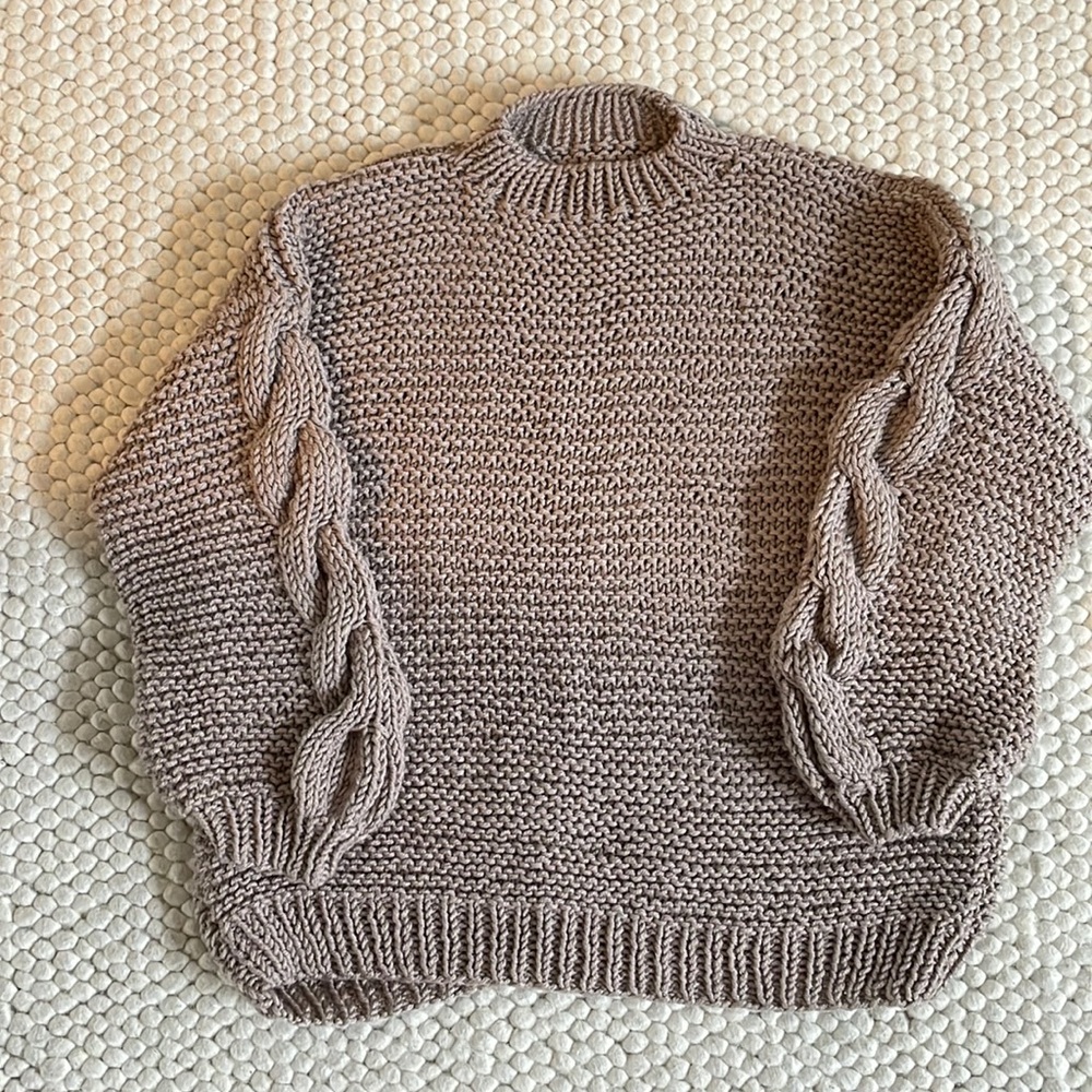 Hand made chunky oversized taupe dust pink merino wool sweater S-M